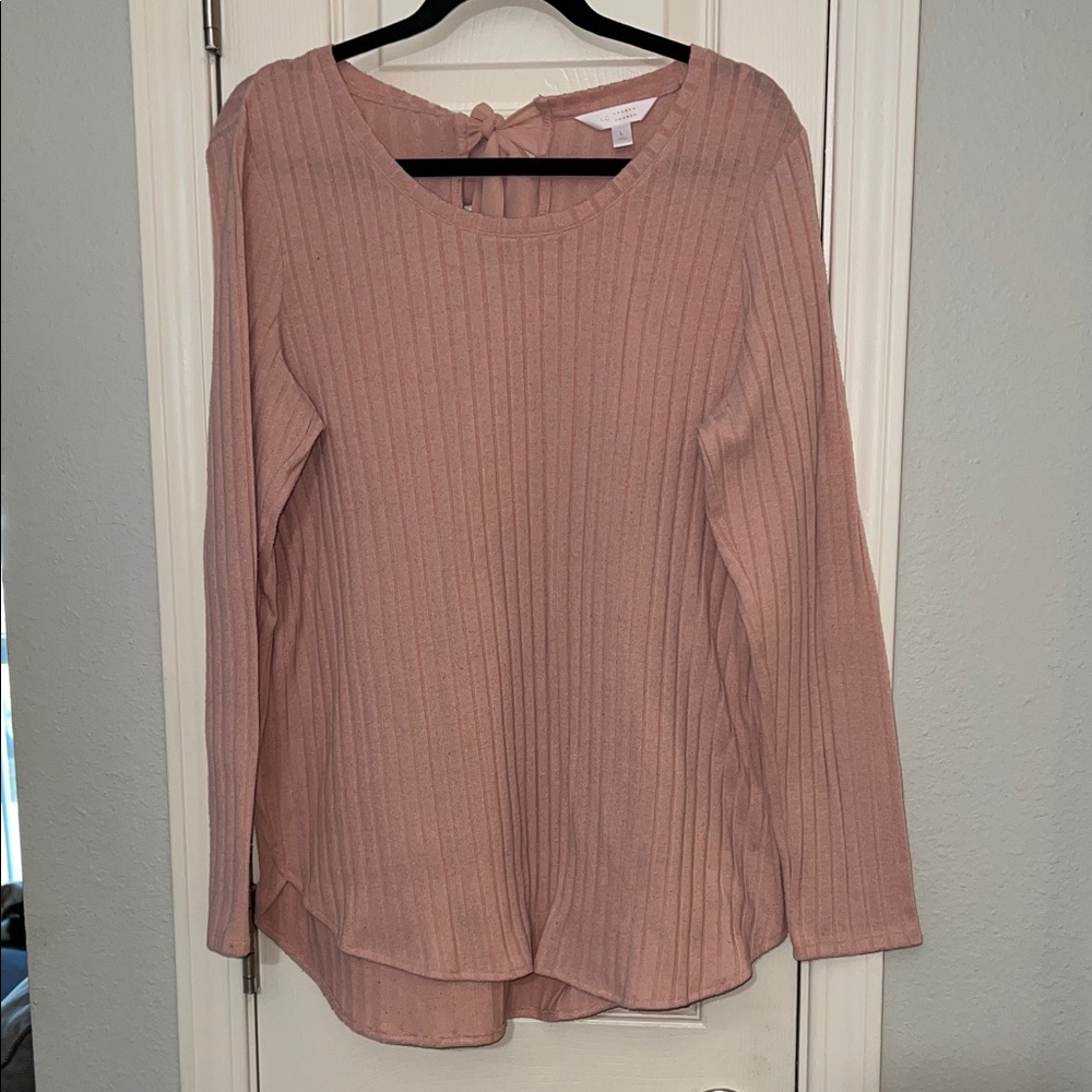 Lauren Conrad Pink Ribbed Bow Back Top